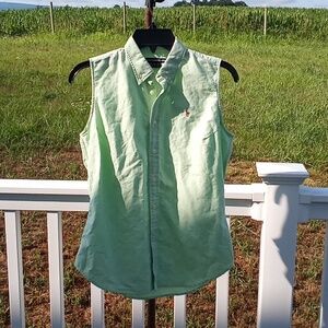 Lauren Ralph Lauren Sleeveless Button-Down Shirt Mint Green
